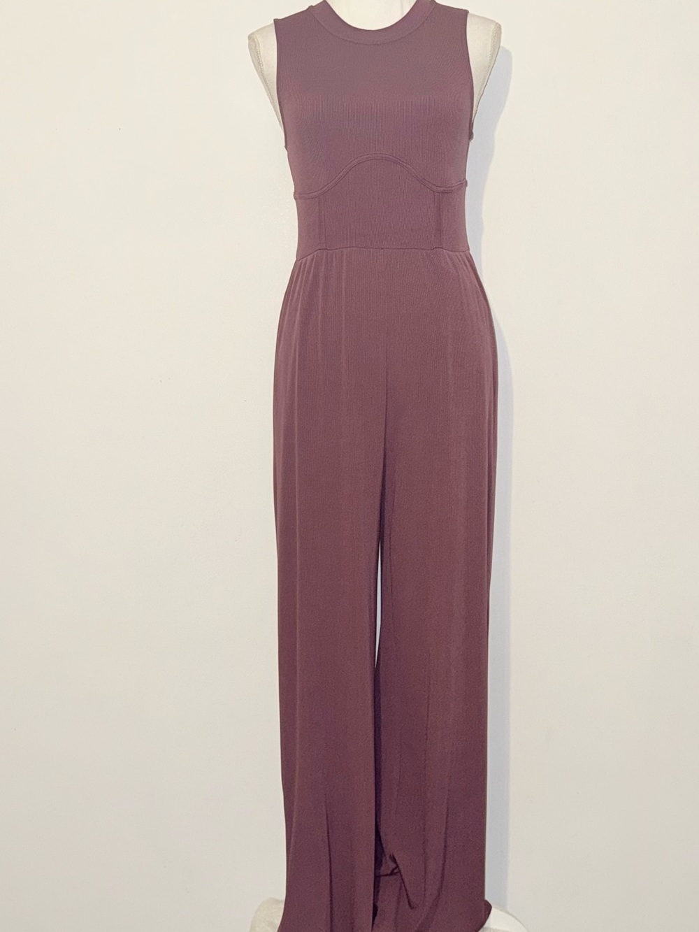 CIDER Purple Ribbed Corset Detail Wide Leg Jumpsuit Size Medium